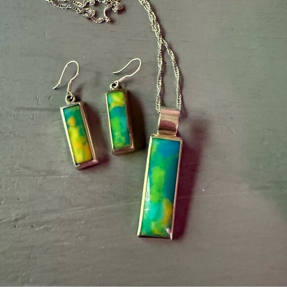 Taxco Mexico 925 Sterling Silver Necklace Pendant Earrings - Picture 2 of 15